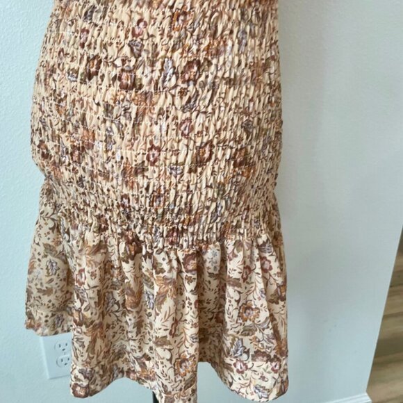 OLIVACEOUS DRESS FLORAL METALLIC DETAIL RUCHED TIERED SMOCKED SZ M FAIRY CORE - Picture 10 of 16